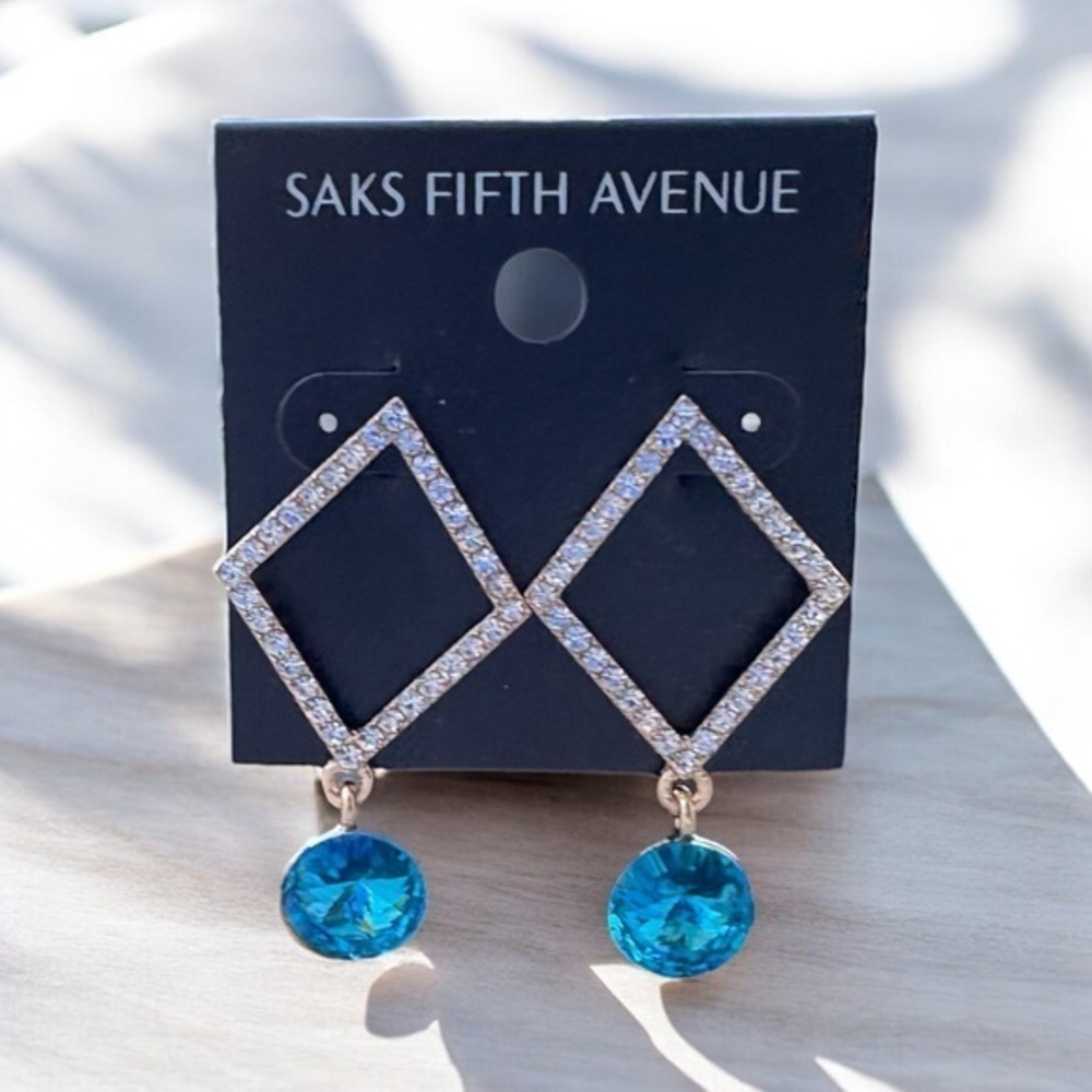 3/$40 Saks Fifth Avenue Silver & Blue Geometric Dangle Earrings